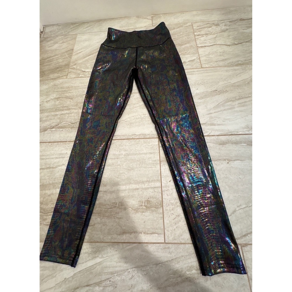 LA Society Black Iridescent Snakeskin High Waist Leggings‎ Womens Size Medium